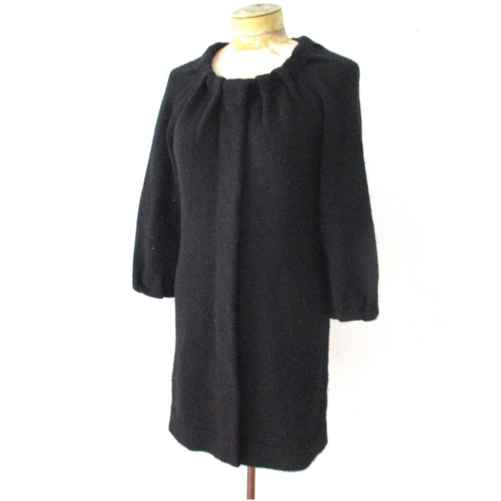 Vince Wool Alpaca Cashmere Black Snap Front Cardigan Sweater Coat S Pleated Neck